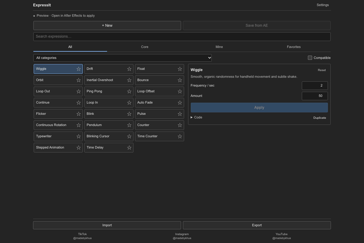 Repository browser preview. Applying or capturing an expression requires the After Effects host.